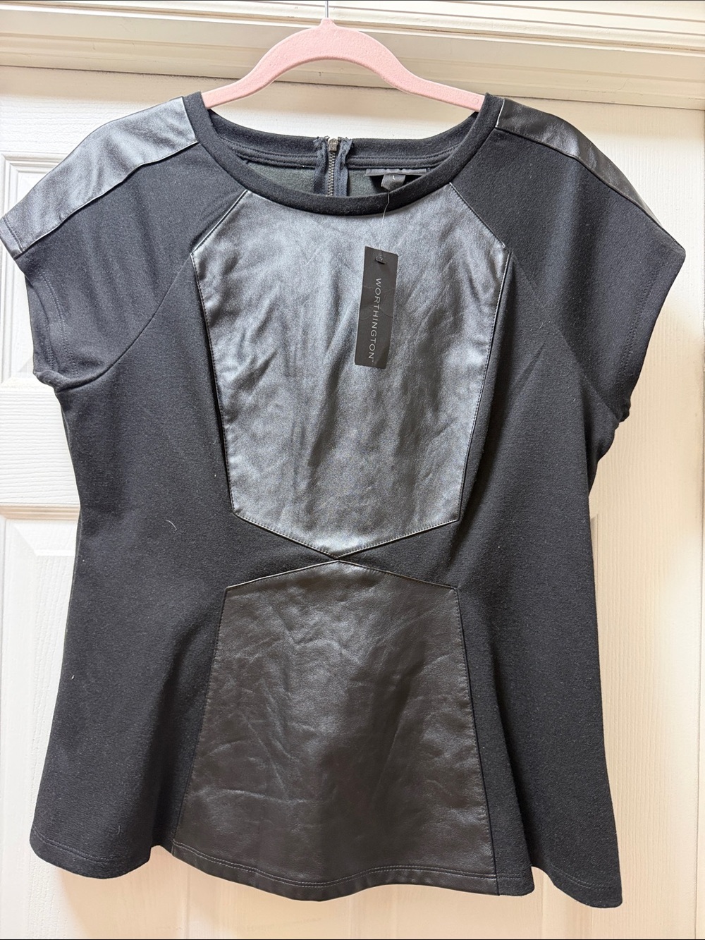 Worthington Black Faux Leather Panel Top